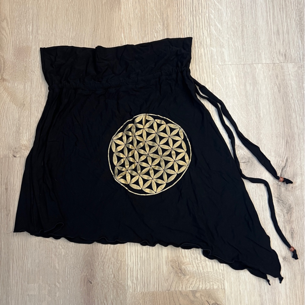 Flower of Life/Fairy Black and Gold Women's Asymmetrical Yoga Skirt -S- New